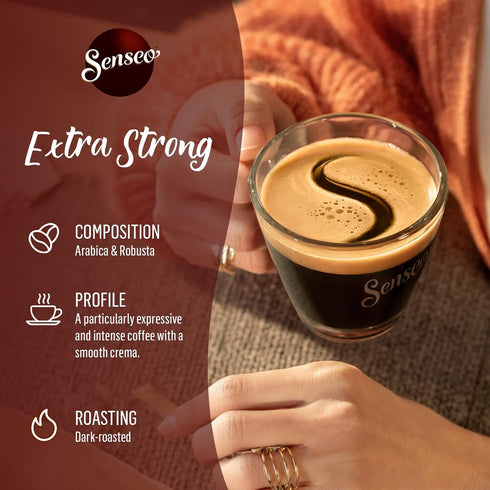 48 Count (1 Pack) Senseo Extra Strong Coffee Pods Dark Roast with Intense & Bold Flavor and Rich Crema Single-Serve