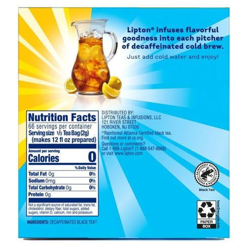 22ct 2 Lipton Cold Brew Decaffeinated Pitcher Size Tea Bags, tea bags - Boxes