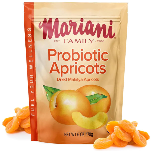 Mariani Probiotic Dried Apricots, 6oz Resealable Bag, No Sugar Added, Natural Mediterranean Apricots with BC30