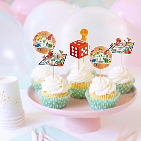 24Pcs Board game Cupcake Toppers Boy Girl Birthday Party Decorations Flying chess game party Decorations Kids Adults