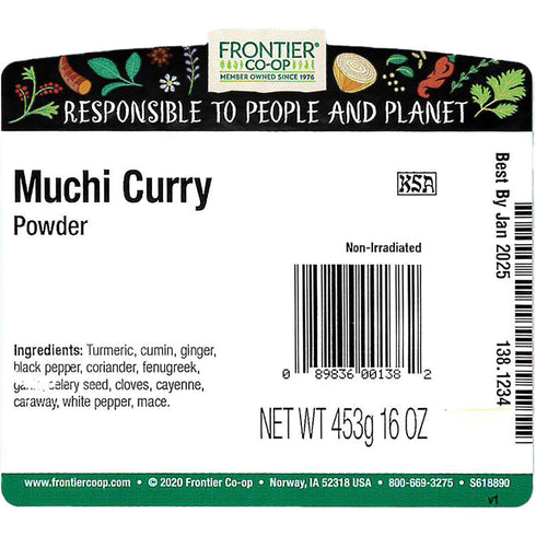1 Lb., 16 Frontier Co-Op Curry Powder, Muchi, Ounces
