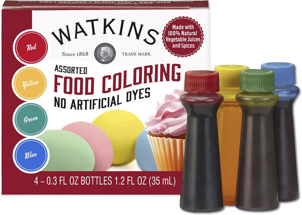 Watkins Assorted Food Coloring, 1 Each Red, Yellow, Green, Blue, Total Four