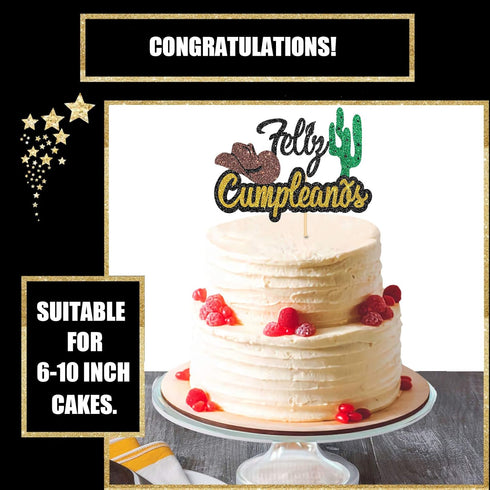 Black Glitter Feliz Cumpleaños Cake Topper, Spanish Happy Birthday Cake Topper for Adults/Teen's Birthday Party