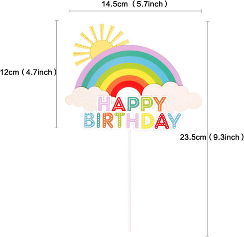 Glitter Happy Birthday Cake Toppers, Rainbow Cake Picks for Baby Shower Birthday Party Decoration Supplies