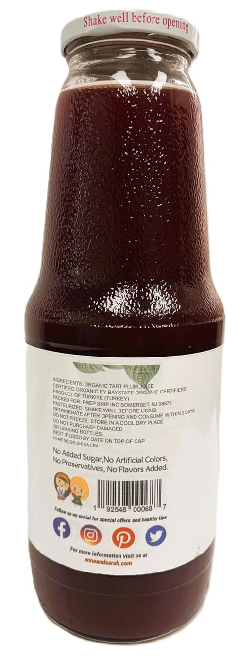 33.8 Oz (2 Pack) Anna and Sarah Organic Tart Plum Juice - Glass Bottle No Sugar Added, No Artificial Colors, No
