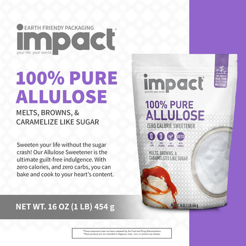 1lb Impact - Pure Allulose Sweetener Sugar Substitute - Zero Calorie Blend, Low-Carb, For Coffee, Tea, Baking