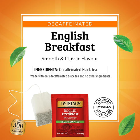 20 Count (Pack 1), 20 Twinings Decaffeinated English Breakfast Individually Wrapped Bags, of Flavourful & Robust, Enjoy