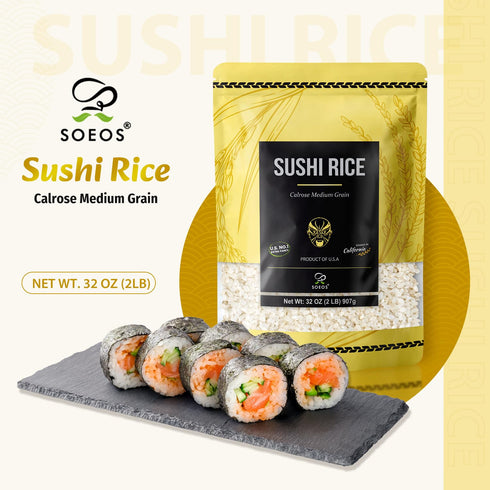 2 (32 Soeos Sushi Rice, Medium Grain Rice, Sticky Rice for Sushi Rolls and Japanese Food, Pound Ounce)