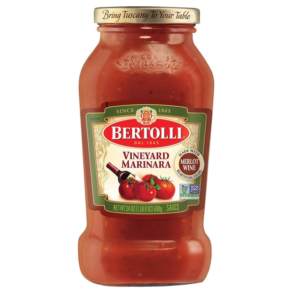 Bertolli Vineyard Marinara Sauce 24 oz with Merlot Wine, Authentic Tuscan Style Pasta Sauce with Vine-Ripened Tomatoes,