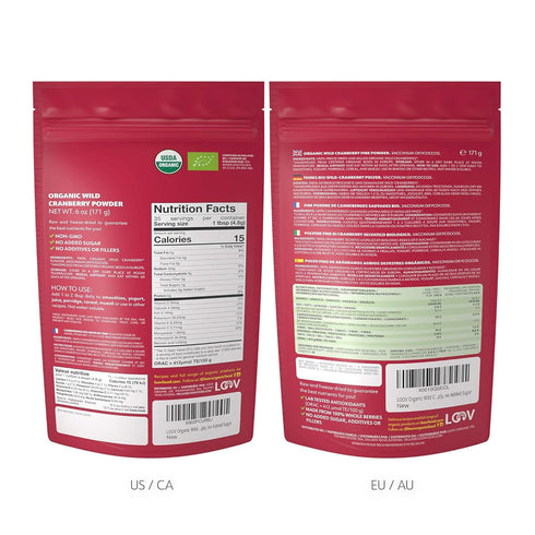 100% 6oz (35 Organic Freeze-Dried Cranberry Powder Pure, Natural Wild Whole Fruit, Certified Organic from Nordic