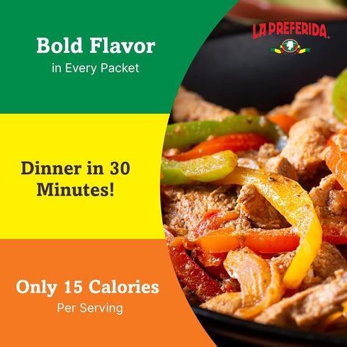 1.25oz (Pack 12) La Preferida Fajita Seasoning Mix (Bold Tex-Mex Spice Blend) for Chicken, Veggies & Steak No MSG, No