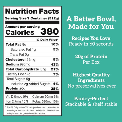 20g 11 oz (Pack 6) Born Simple Ready to Eat Meals with Sporks, Teriyaki Chicken Bowl, Improved Recipe - Protein