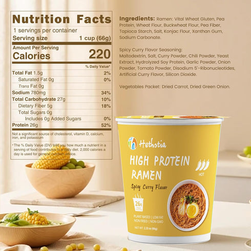 10 Pack (26g) 6 Count, Hethstia Lychee Konjac Jelly Drinkable Pouch + Hethstia High Protein Ramen Cup Noodles Sugar