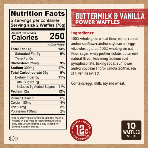 13.4oz (Frozen) Kodiak Cakes Power Waffles, Buttermilk & Vanilla