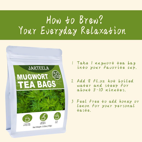 2g 50 Count Jarteela - Mugwort Tea Bag, x - Pure Mugwort Herb - Natural Herbal Tea Bags for Digestion - Non-GMO