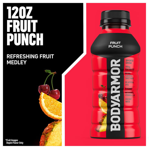 12 Oz (8 Pack), BODYARMOR Sports Drink, Fruit Punch, Electrolyte Drink Hydration, Fl Bottles Flavored Coconut Water