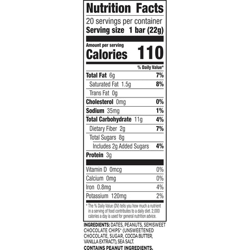 15.6 oz, 20 Larabar Minis Peanut Butter Chocolate Chip, Gluten Free Vegan Fruit and Nut Bars, Ct
