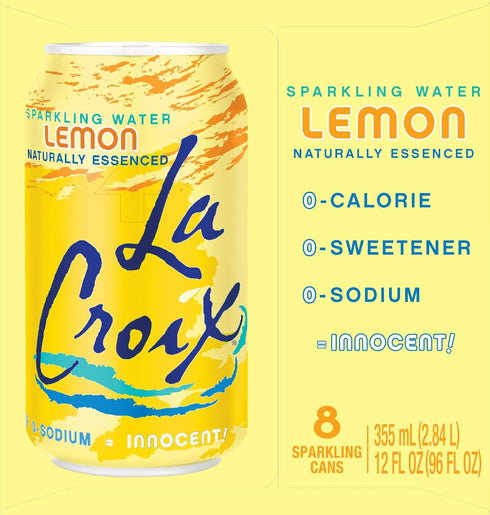 8pk, 12 Oz (pack 8) La Croix Sparkling Water, Lemon Fl