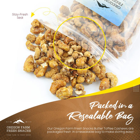 Packs (22oz) Oregon Farm Fresh Snacks Butter Toffee Cashews Butter Toffee Coated Cashew Nuts Delicious and Sweet Nut