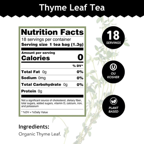 Buddha Teas Organic Thyme Leaf Herbal Tea - Caffeine Free - Antioxidants & Minerals - 18 Tea Bags
