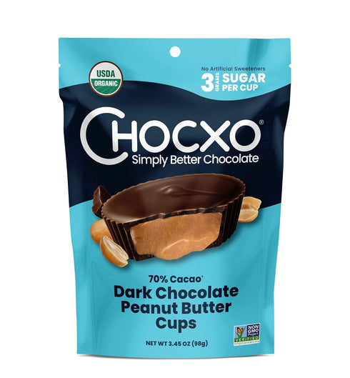 Chocxo Peanut Butter Cups Dark Chocolate 70% Organic 3.45 Ounce