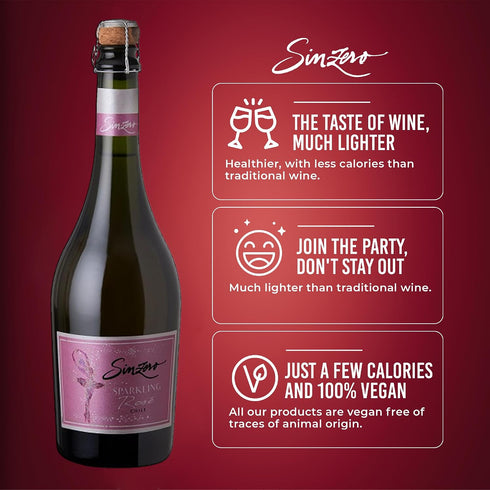 750 ml (25.4 Oz) SINZERO - Sparkling Ros - Fl Bottle - Non-Alcoholic Dry Wine Alternative - Crispy Bubbles, Low