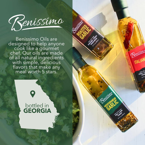 8.1 oz Benissimo Roasted Garlic Herb Infused Oil Blend Gourmet Garlic Oil for Sauting, Drizzling, and Roasted Garlic