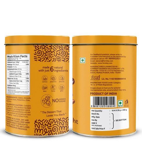 Farmley 200 (Pack 10) (7.05 Oz) Protein Dates Bars Jars| Dates Bite with No Added Sugar | Made with Zero Added Sugar |