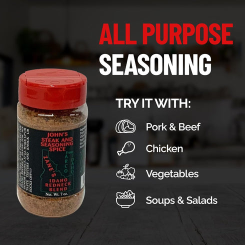 John’s Steak and Seasoning Spice, Medium Heat Blend for Steak, Pork Chops, Burgers, Chicken, Gluten-Free, 7 oz