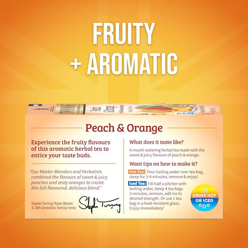 20 Count (Pack 1), Twinings Peach & Orange Herbal Tea Individually Wrapped Bags, of Juicy & Fruity, Naturally