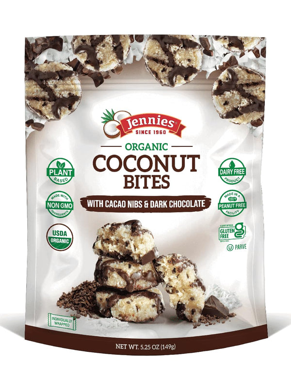 Jennies Organic Coconut Bites with Cacao Nibs and Dark Chocolate, 5.25oz |