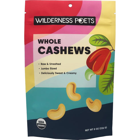 Wilderness Poets Cashews - Organic Raw Cashew Nuts, 8 Ounce (227 Grams)