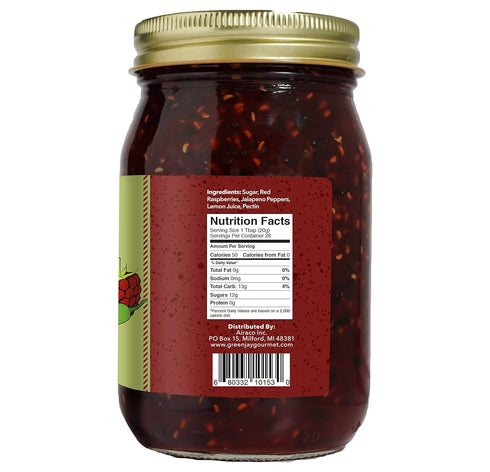 2 20 Green Jay Gourmet Raspberry Jalapeno Jam - All-Natural Raspberry Jam with Red Raspberries, Jalapeno Peppers