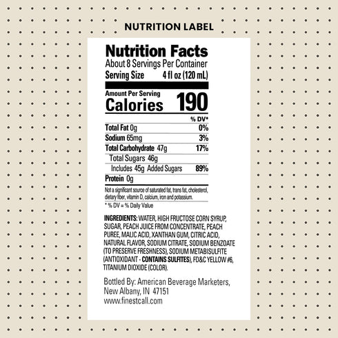 1 (33.8 Oz) Finest Call Premium Peach Fruit Puree Drink Mix, Liter Bottle Fl