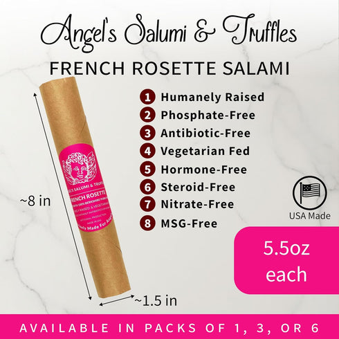 Rosette 5.5 oz (5.5oz (Pack 3)) Angel's Salumi French Salami Gourmet Artisanal Charcuterie Humanely Raised