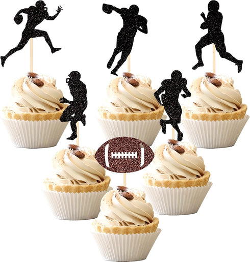 36 PCS Rugby Ball Cupcake Toppers - Football Players Sport Picks for Baby Shower Birthday Party Cake Decorations