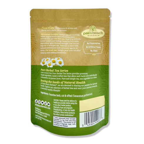 Palm Beach Medicinal Herbs - Feverfew Tea, Pure Herbal Tea Series, 30ct