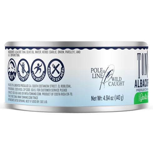 Albacore Pack 12 Tonnino Tuna Fish - Premium chunk in olive oil with Garlic & Herbs of Alternative to Salmon Protein