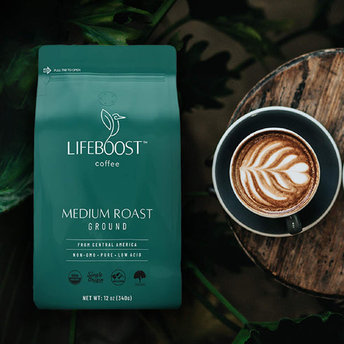 12 Lifeboost Coffee Ground Medium Roast Coffee - Low Acid Single Origin USDA Organic Coffee - Non-GMO Ground Coffee