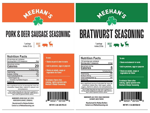 Meehan's Seasoning Meehan's Pork & Deer Sausage Seasoning and Pork & Deer Bratwurst Seasoning
