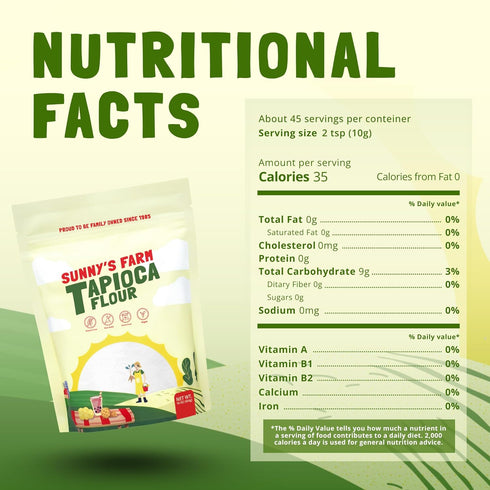 16oz (Pack 1) Sunny's Farm Tapioca Flour Non-GMO, Gluten-Free, Grain-Free, Vegan Tapioca Starch for Baking, Cooking