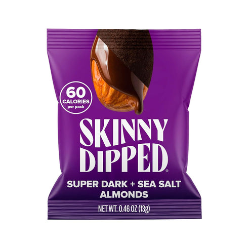 SkinnyDipped Super Dark Chocolate + Sea Salt Almonds, Vegan, Healthy Snack, Plant