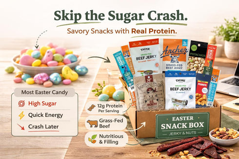 Jerky Easter Basket Prefilled Gift Box with Jerky, Meat Sticks & Nuts, High Protein Snacks for Teens and Adults