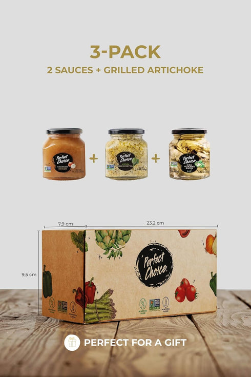 (Pack 3) Perfect Choice Delicious Grilled Artichoke Halves, Artichoke Bruschetta, Caramelized Onion Mix