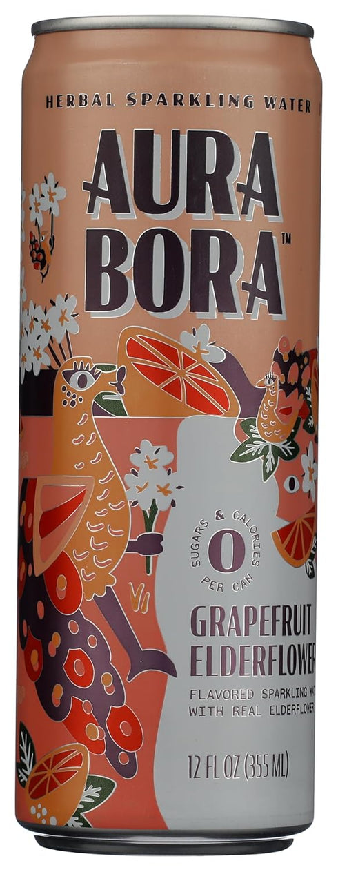 Aura Bora, Elderflower Grapefruit Sparkling Water, 12 Fl Oz, 12 Pack