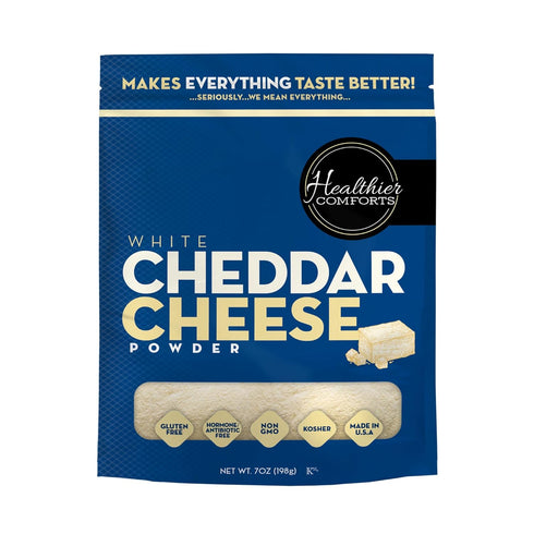 Healthier Comforts White Cheddar Cheese Powder | Gluten Free, Kosher, Keto-Friendly, Non-GMO,