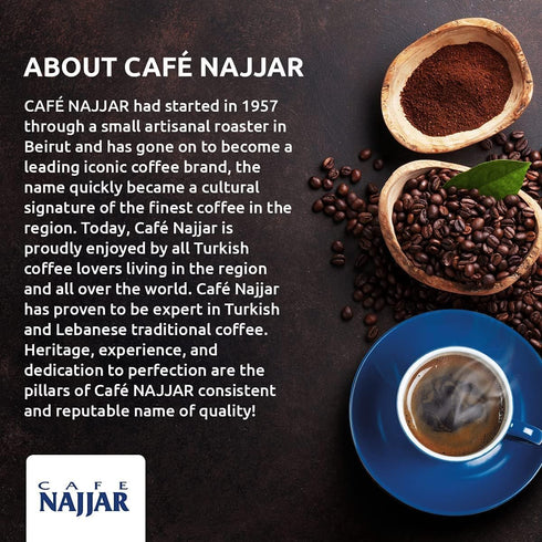 200 100% Caf Najjar, Turkish Coffee with Cardamom, Gr, Arabica Coffee Beans, Ground Coffee, Dark Roast, Lebanese