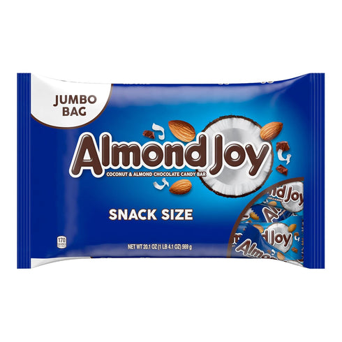 20.1 oz (Pack 2) ALMOND JOY Coconut and Almond Chocolate Snack Size, Candy Jumbo Bag
