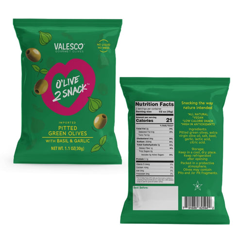 2 Pack, 6 1 oz (12 Valesco, O'Live Snack Pitted Olives Variety Flavors, Pouches)