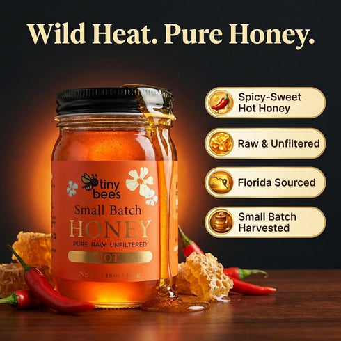 16 oz. 100% Tiny Bees Raw & Unfiltered Hot Honey, All Natural Pure Honey Infused with Chili Peppers, Gluten-Free